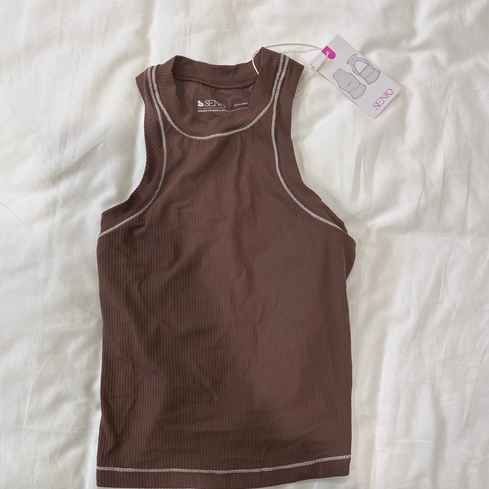 Brown Ribbed Tank Top